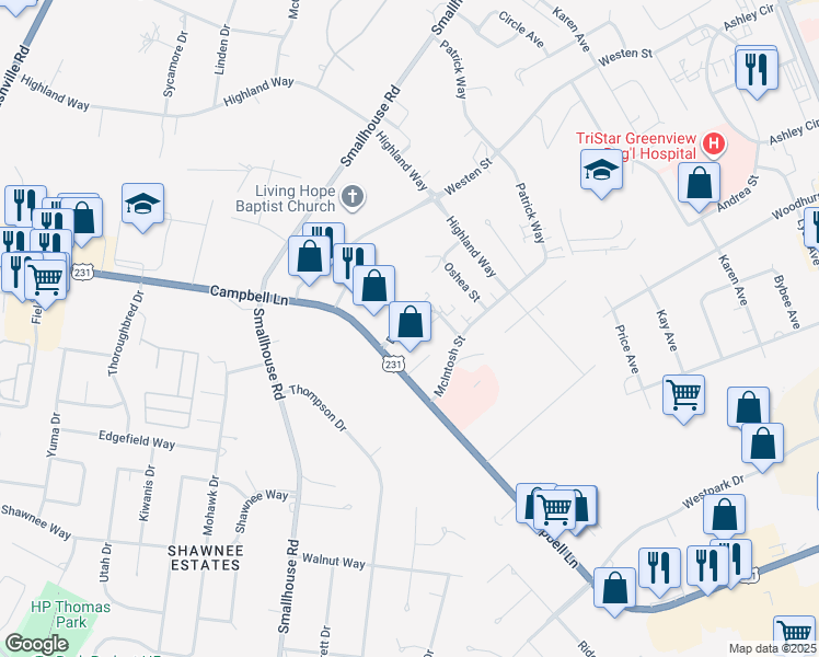 map of restaurants, bars, coffee shops, grocery stores, and more near 1830 Destiny Lane in Bowling Green