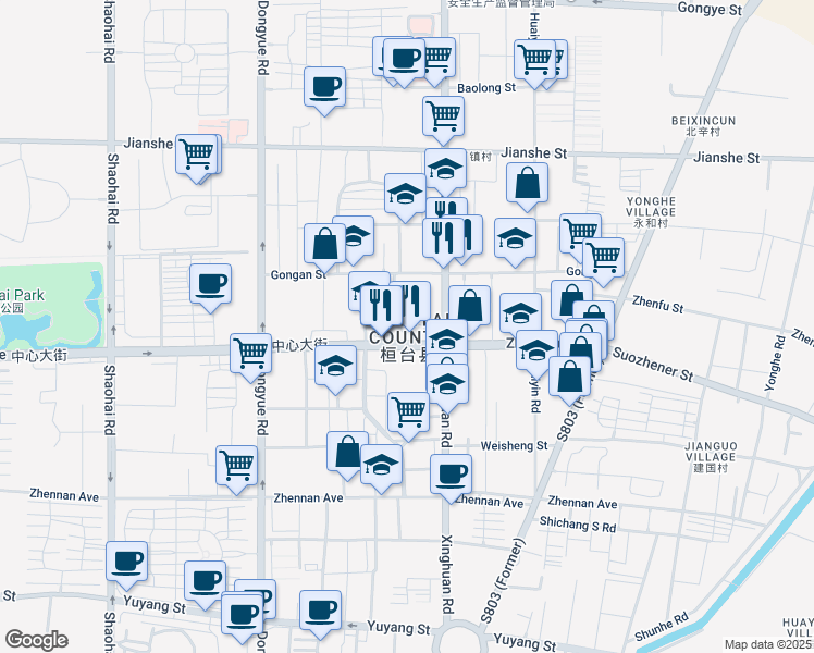 map of restaurants, bars, coffee shops, grocery stores, and more near in Zibo