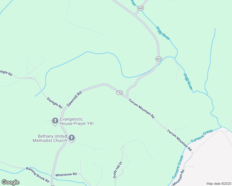 map of restaurants, bars, coffee shops, grocery stores, and more near 3534 Sawmill Road in Ferrum