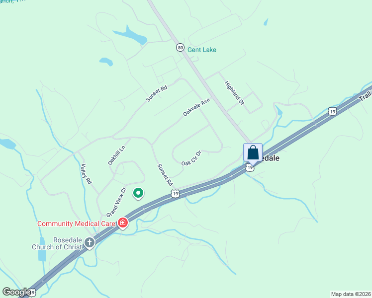 map of restaurants, bars, coffee shops, grocery stores, and more near 626 Oak Circle Drive in Rosedale
