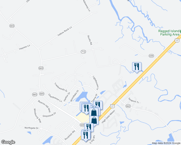map of restaurants, bars, coffee shops, grocery stores, and more near 13032 Lighthouse Lane in Carrollton