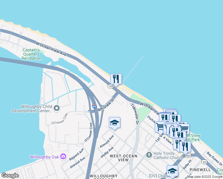 map of restaurants, bars, coffee shops, grocery stores, and more near 415 U.S. 60 in Norfolk