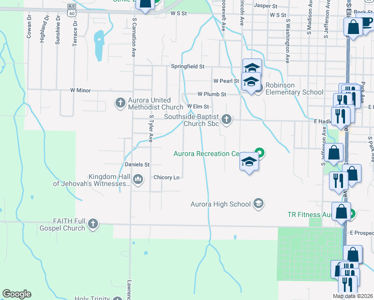 map of restaurants, bars, coffee shops, grocery stores, and more near 1504 Mary Lane in Aurora