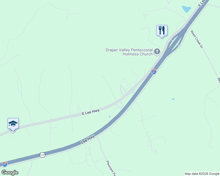 map of restaurants, bars, coffee shops, grocery stores, and more near Shady Forrest Road in Wythe County