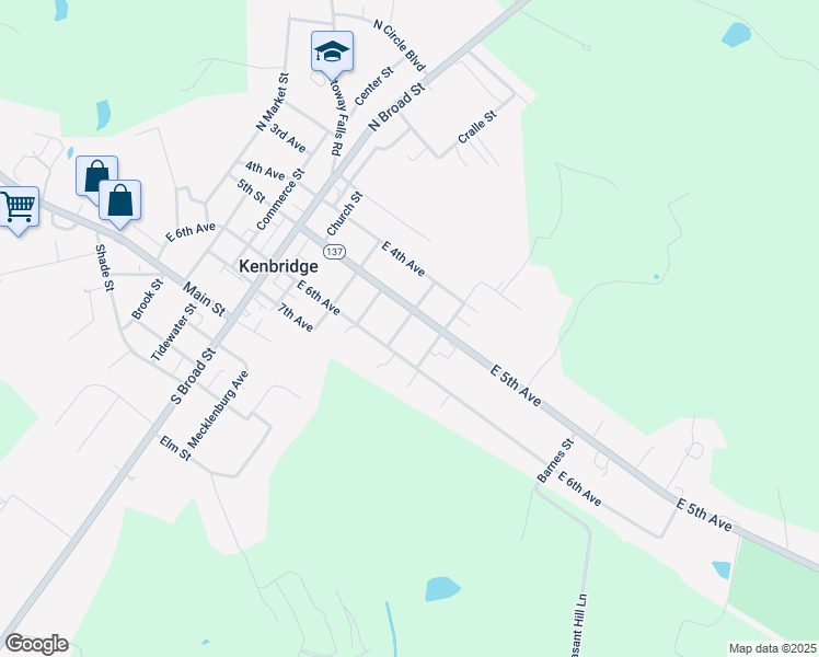 map of restaurants, bars, coffee shops, grocery stores, and more near 400 East 5th Avenue in Kenbridge