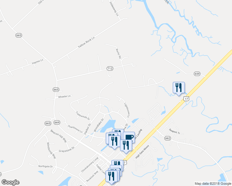 map of restaurants, bars, coffee shops, grocery stores, and more near 13016 Lighthouse Lane in Carrollton