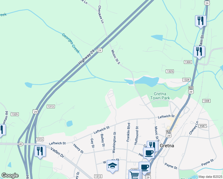 map of restaurants, bars, coffee shops, grocery stores, and more near 117 Hollyberry Drive in Gretna