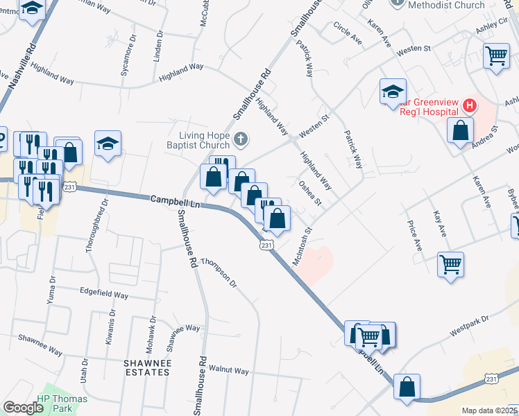 map of restaurants, bars, coffee shops, grocery stores, and more near 1830 Destiny Lane in Bowling Green
