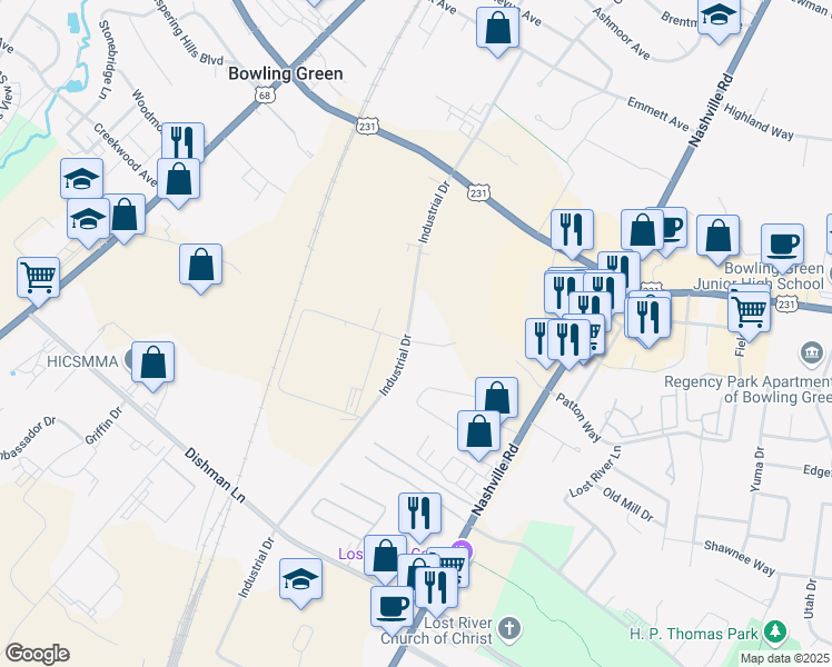 map of restaurants, bars, coffee shops, grocery stores, and more near 503 Nathans Rim Way in Bowling Green