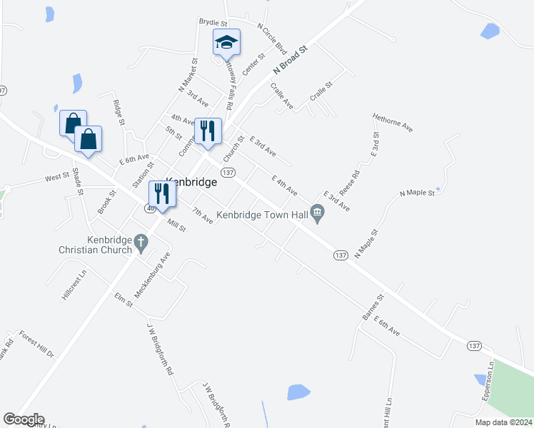 map of restaurants, bars, coffee shops, grocery stores, and more near 322 East 5th Avenue in Kenbridge