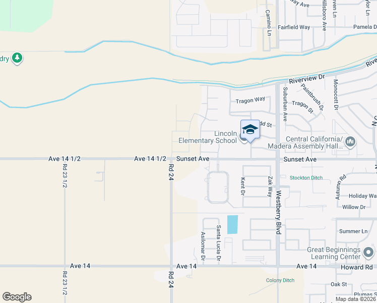 map of restaurants, bars, coffee shops, grocery stores, and more near 3803 Via Santa Barbara in Madera