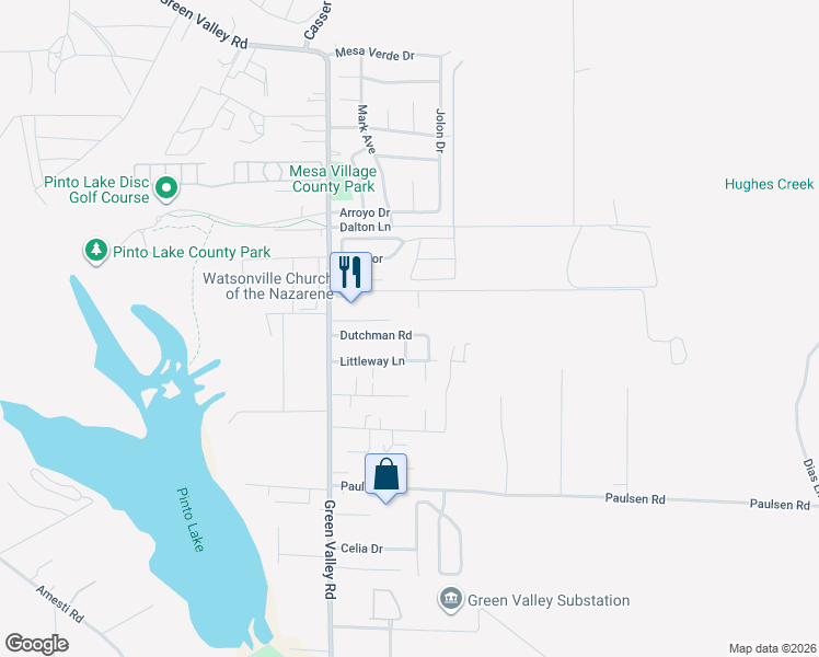 map of restaurants, bars, coffee shops, grocery stores, and more near 37 Littleway Lane in Watsonville
