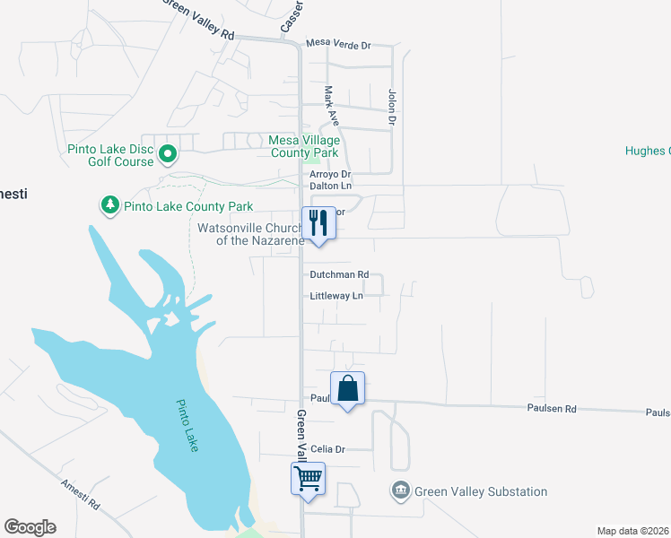 map of restaurants, bars, coffee shops, grocery stores, and more near 21 Littleway Lane in Watsonville