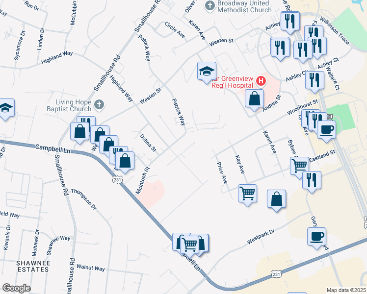 map of restaurants, bars, coffee shops, grocery stores, and more near 1614 McIntosh Street in Bowling Green