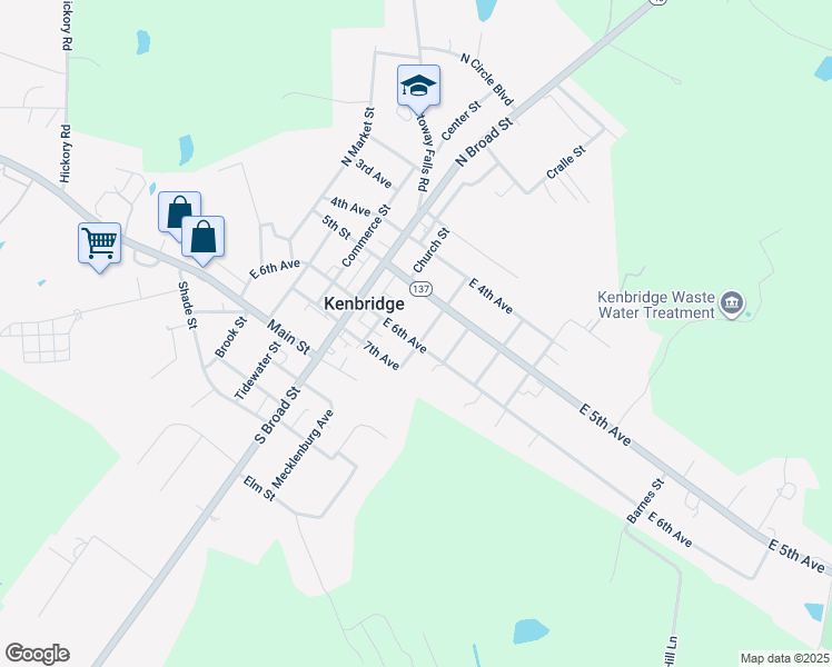 map of restaurants, bars, coffee shops, grocery stores, and more near 225 East 6th Avenue in Kenbridge