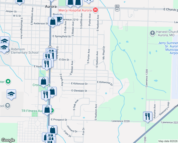 map of restaurants, bars, coffee shops, grocery stores, and more near 720 East Hadley Street in Aurora