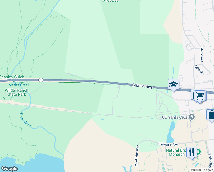map of restaurants, bars, coffee shops, grocery stores, and more near 451 Coast Road in Santa Cruz