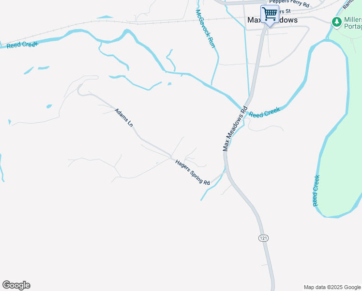 map of restaurants, bars, coffee shops, grocery stores, and more near 136 Firelight Lane in Max Meadows