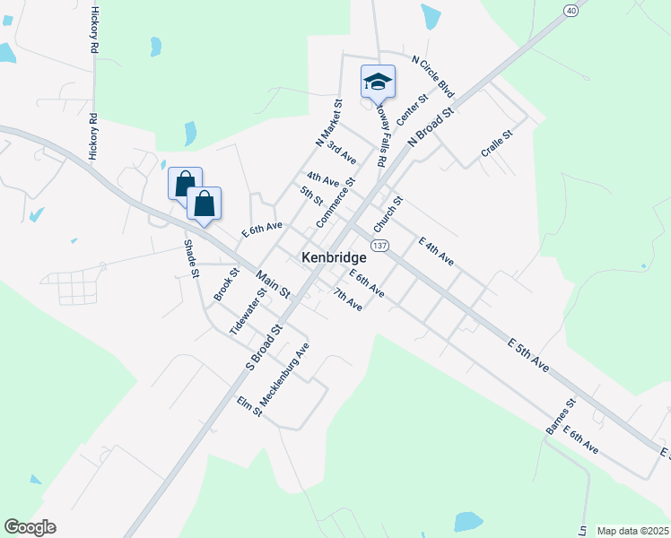 map of restaurants, bars, coffee shops, grocery stores, and more near 112 East 6th Avenue in Kenbridge