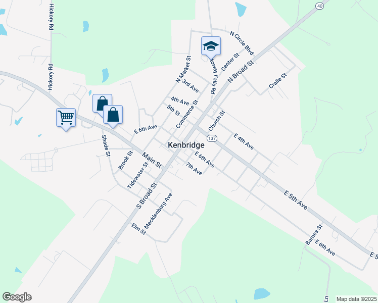 map of restaurants, bars, coffee shops, grocery stores, and more near 112 East 6th Avenue in Kenbridge