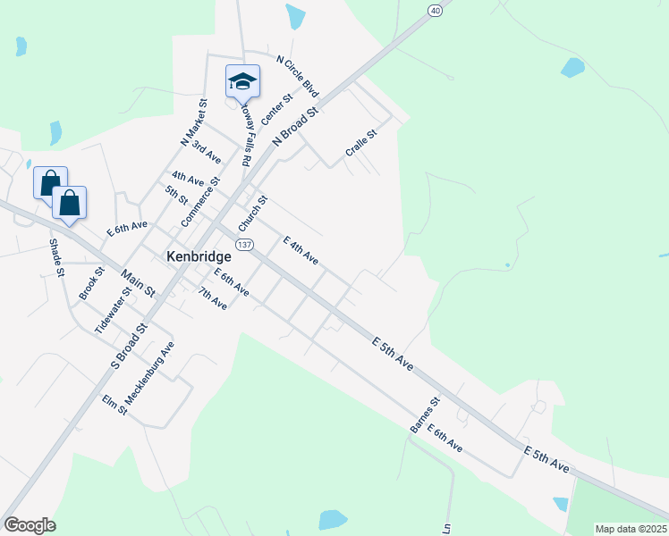 map of restaurants, bars, coffee shops, grocery stores, and more near 401 East 4th Avenue in Kenbridge