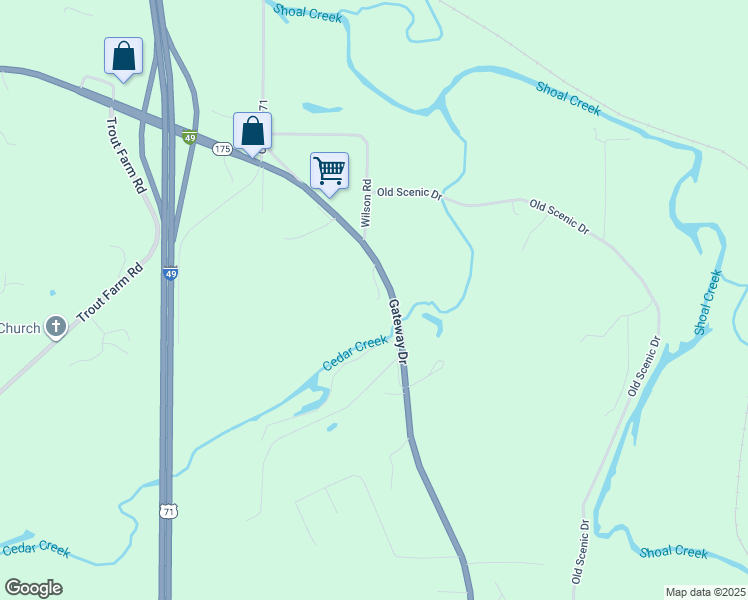 map of restaurants, bars, coffee shops, grocery stores, and more near 7425 Gateway Drive in Neosho