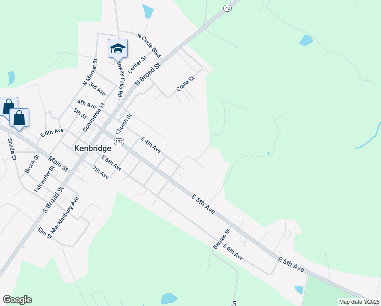 map of restaurants, bars, coffee shops, grocery stores, and more near 101 Reese Road in Kenbridge