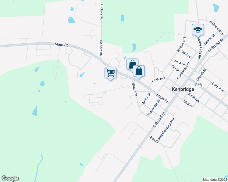 map of restaurants, bars, coffee shops, grocery stores, and more near 129 West Street in Kenbridge