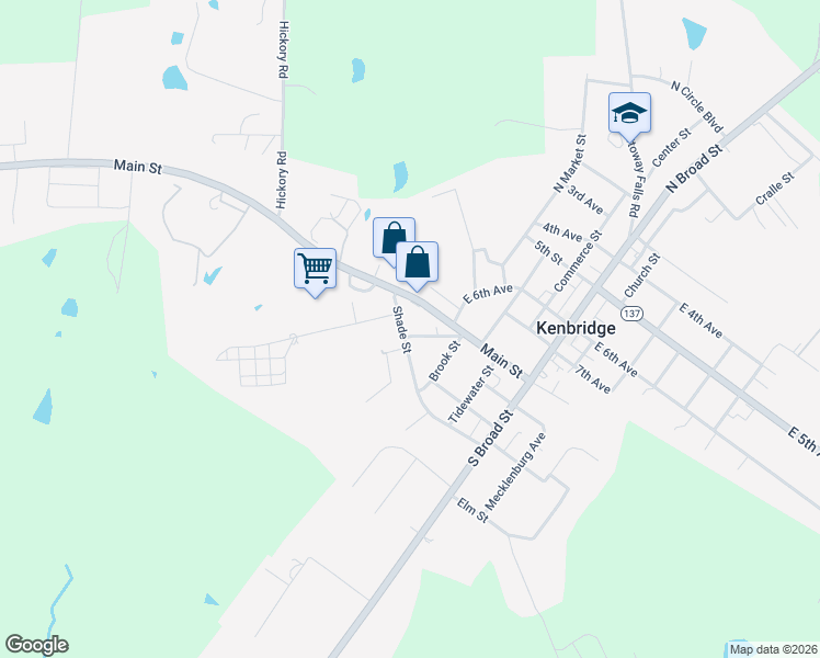 map of restaurants, bars, coffee shops, grocery stores, and more near 400 Shade Street in Kenbridge