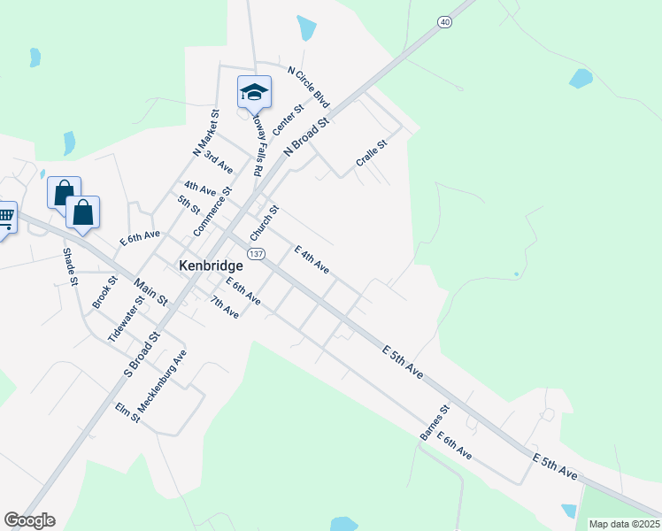 map of restaurants, bars, coffee shops, grocery stores, and more near 323 East 4th Avenue in Kenbridge
