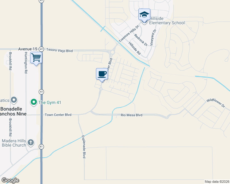 map of restaurants, bars, coffee shops, grocery stores, and more near 14211 Road 204 in Madera