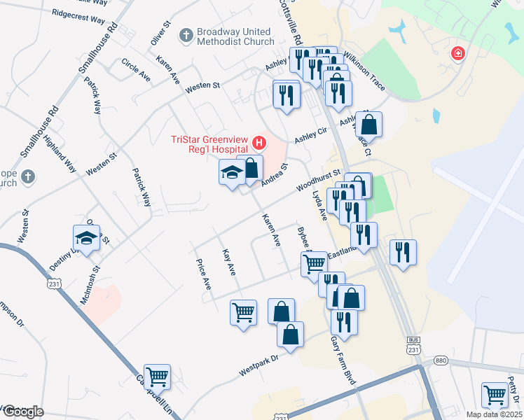 map of restaurants, bars, coffee shops, grocery stores, and more near 1401 Woodhurst Street in Bowling Green