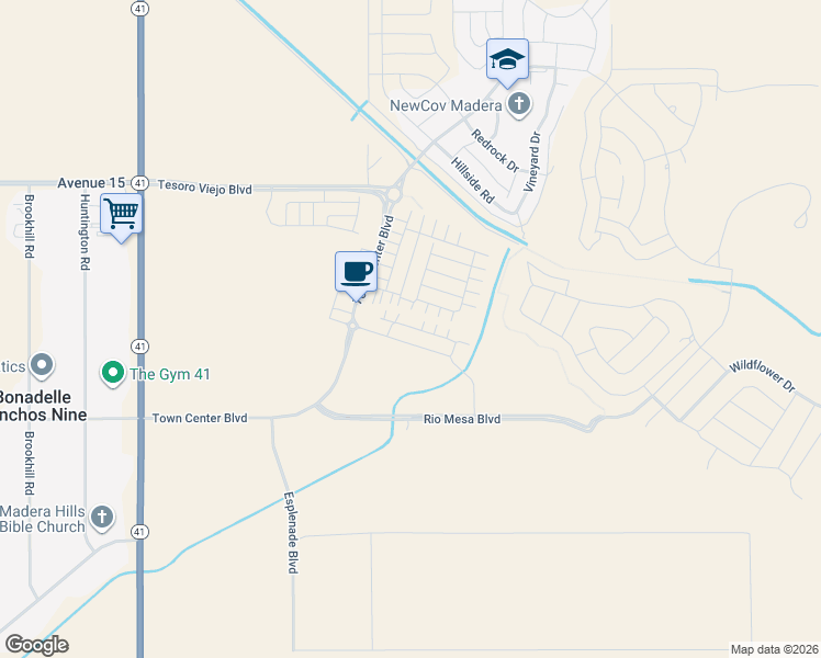 map of restaurants, bars, coffee shops, grocery stores, and more near 14211 Road 204 in Madera