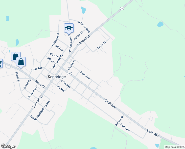 map of restaurants, bars, coffee shops, grocery stores, and more near 323 East 4th Avenue in Kenbridge