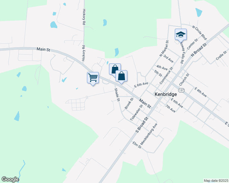 map of restaurants, bars, coffee shops, grocery stores, and more near 441 Shade Street in Kenbridge