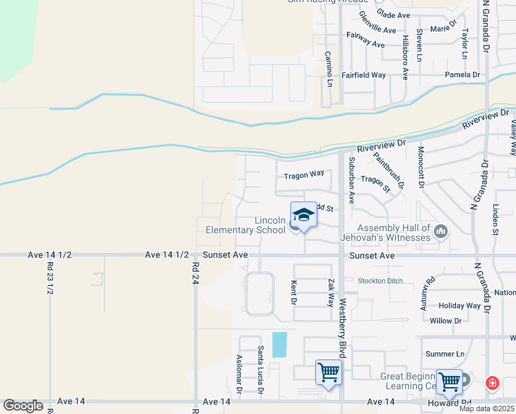map of restaurants, bars, coffee shops, grocery stores, and more near 3712 Isla Vista Court in Madera