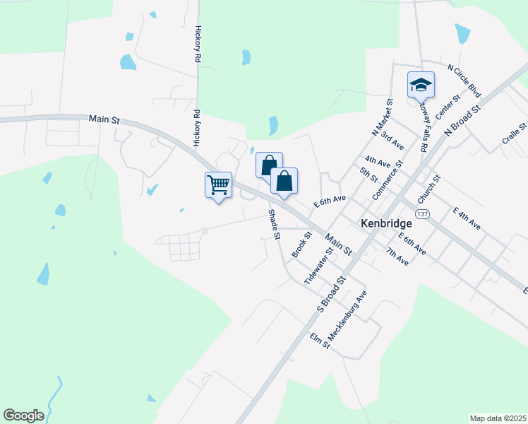 map of restaurants, bars, coffee shops, grocery stores, and more near 501 Shade Street in Kenbridge