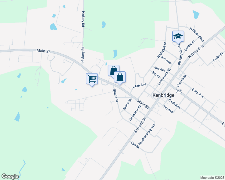 map of restaurants, bars, coffee shops, grocery stores, and more near 501 Shade Street in Kenbridge