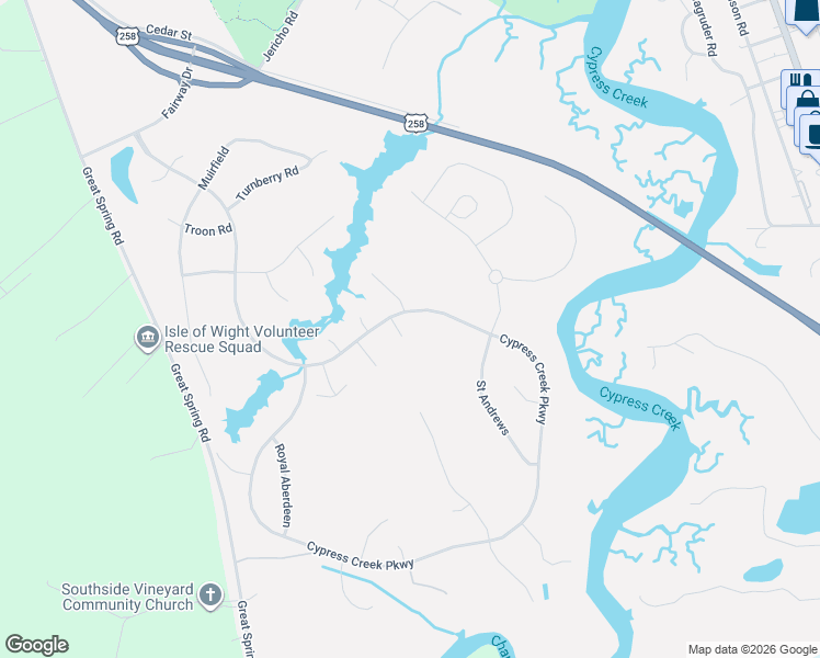 map of restaurants, bars, coffee shops, grocery stores, and more near 101 Lochview in Smithfield