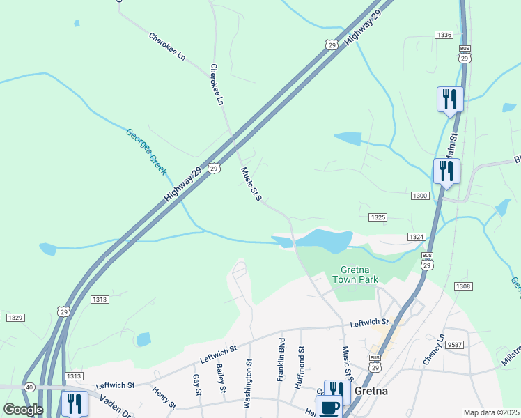 map of restaurants, bars, coffee shops, grocery stores, and more near 907 Music Street South in Gretna