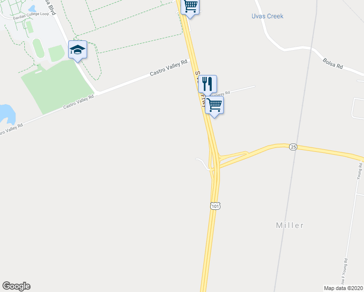 map of restaurants, bars, coffee shops, grocery stores, and more near 4355 Monterey Road in Gilroy