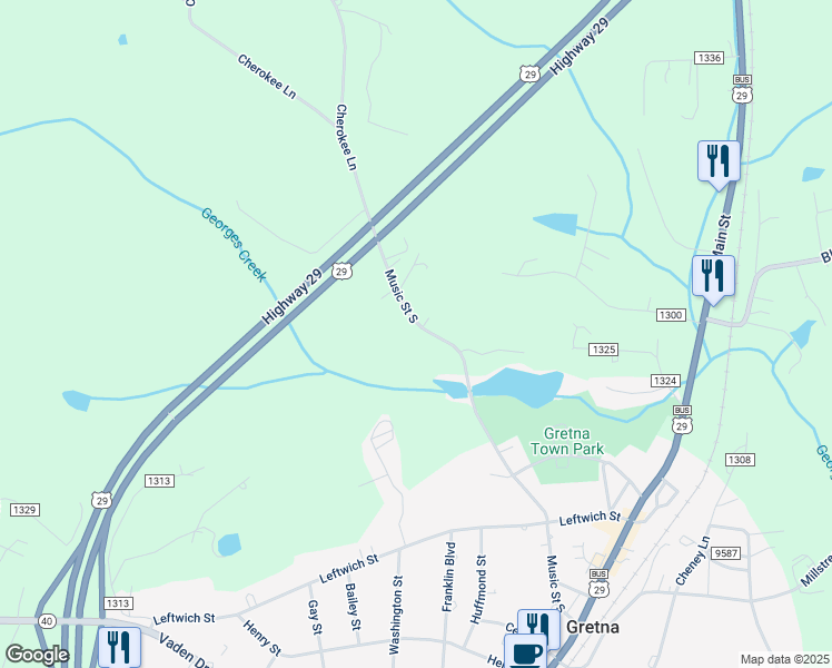 map of restaurants, bars, coffee shops, grocery stores, and more near 907 Music Street South in Gretna