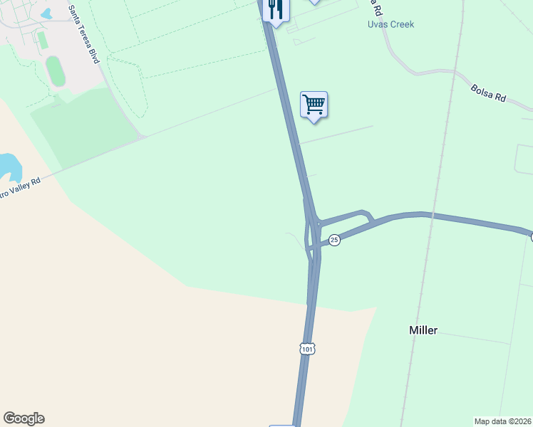 map of restaurants, bars, coffee shops, grocery stores, and more near 4355 Monterey Road in Gilroy