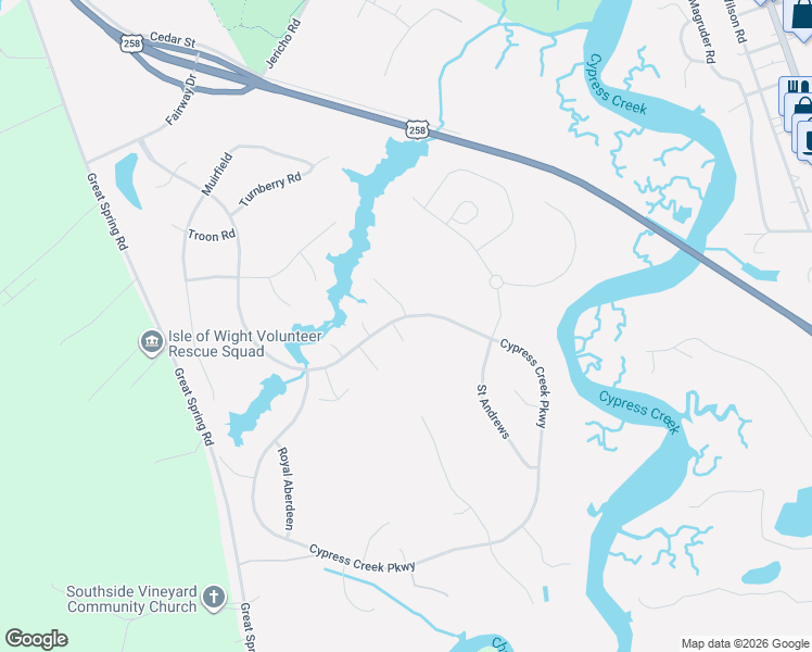 map of restaurants, bars, coffee shops, grocery stores, and more near 101 Lochview in Smithfield