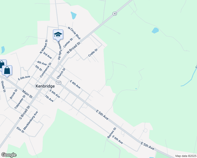 map of restaurants, bars, coffee shops, grocery stores, and more near 101 Reese Road in Kenbridge