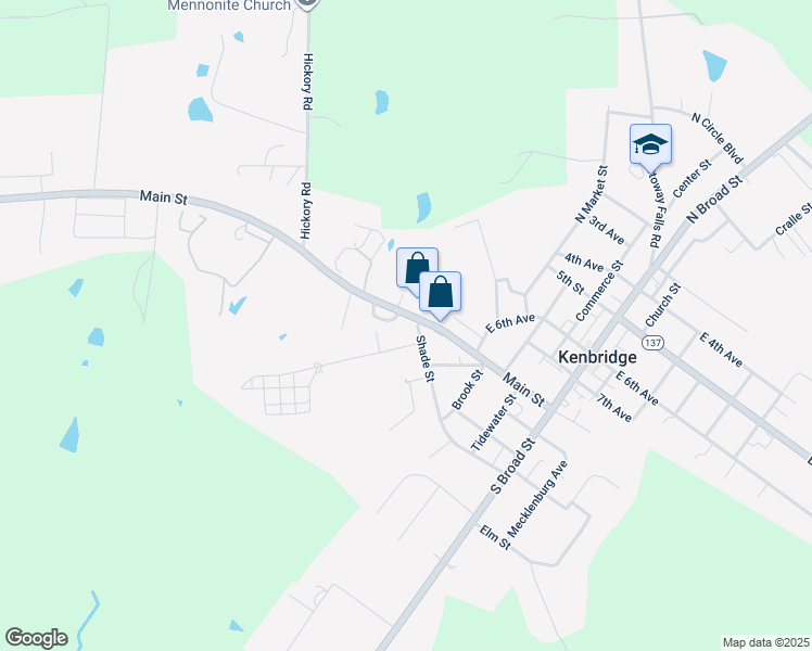 map of restaurants, bars, coffee shops, grocery stores, and more near 511 Shade Street in Kenbridge