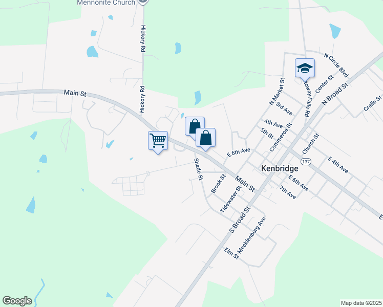 map of restaurants, bars, coffee shops, grocery stores, and more near 511 Shade Street in Kenbridge