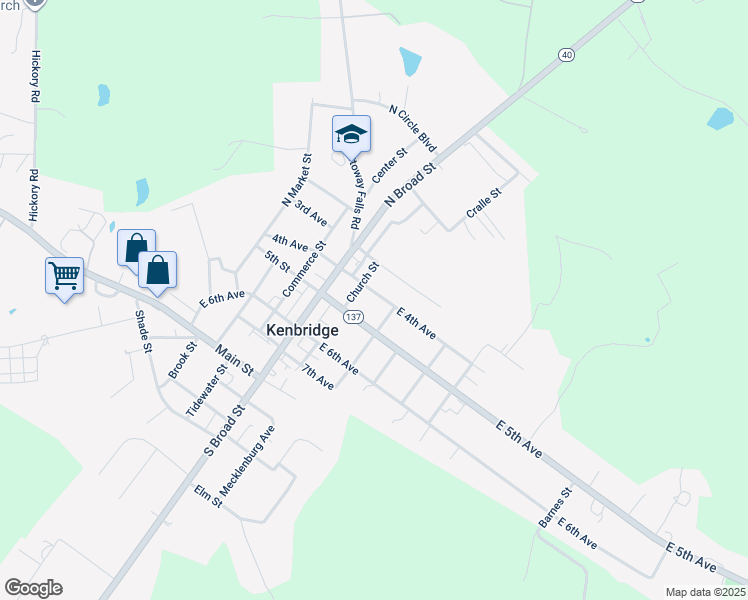 map of restaurants, bars, coffee shops, grocery stores, and more near 208 East 4th Avenue in Kenbridge