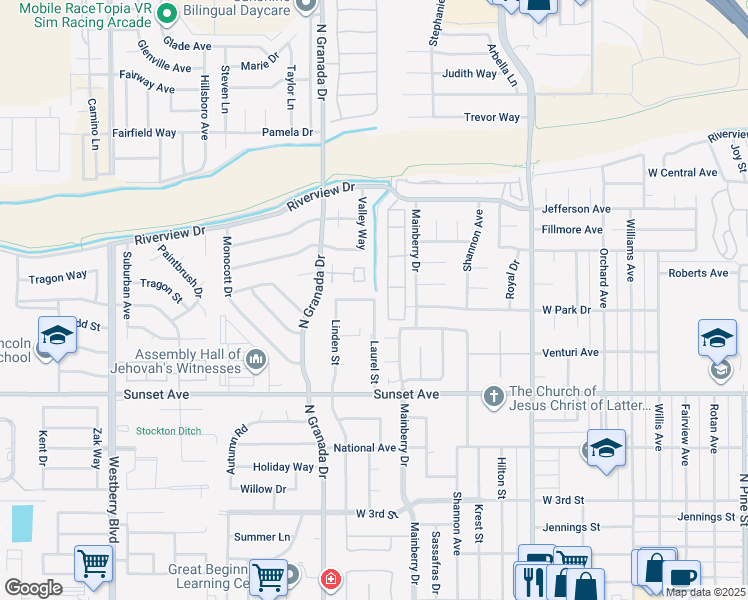 map of restaurants, bars, coffee shops, grocery stores, and more near West Park in Madera