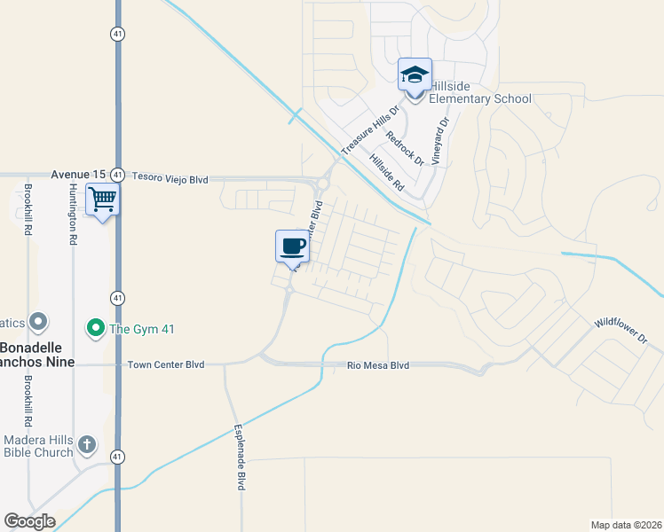 map of restaurants, bars, coffee shops, grocery stores, and more near 14211 Road 204 in Madera